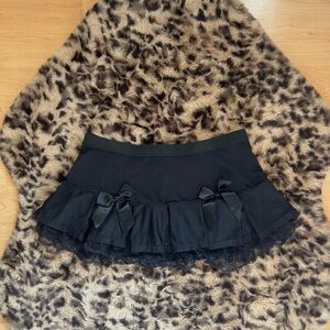 Black Bow Mini Skirt with Ruffled Lace